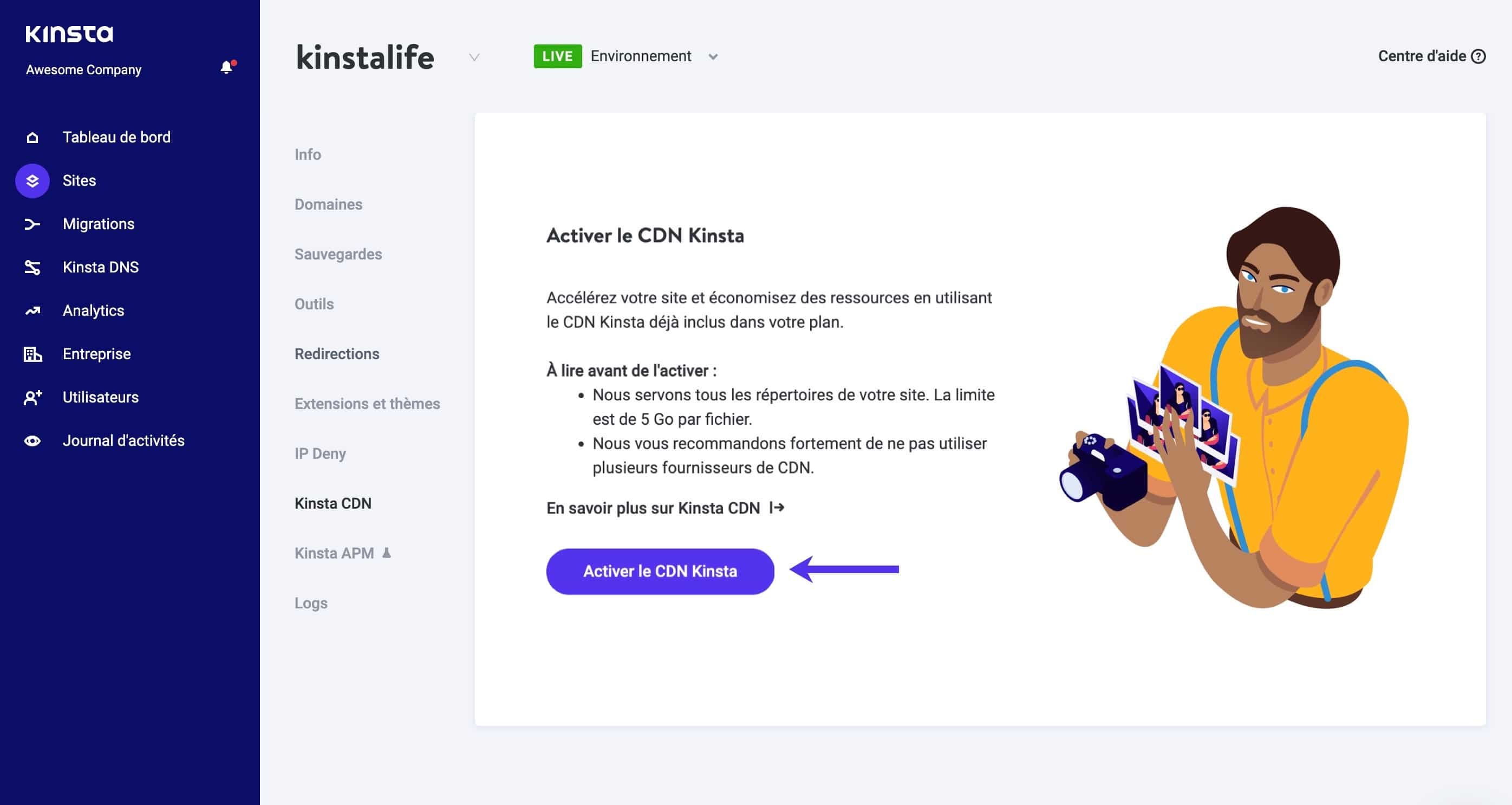 Activer Kinsta CDN dans MyKinsta.