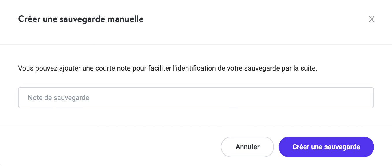Ajoutez un nom ou une courte note à votre sauvegarde manuelle de WordPress.