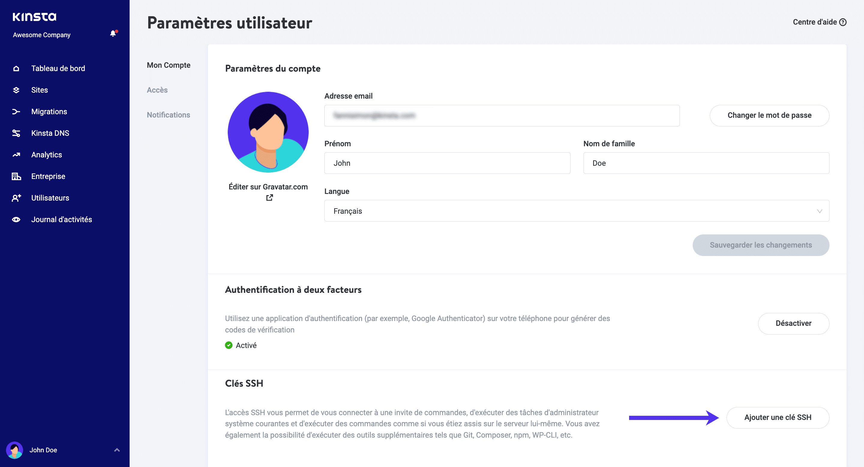 Ajouter une clé SSH