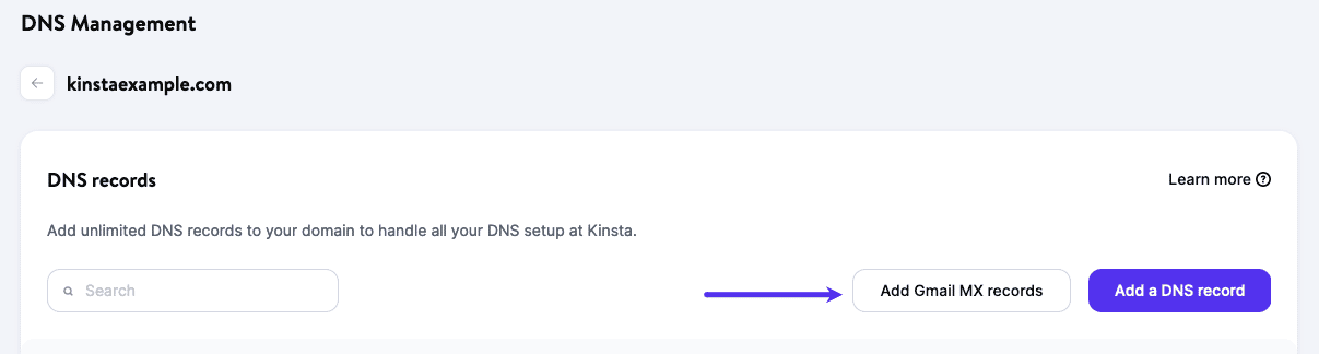 Ajouter automatiquement les enregistrements MX de Gmail avec le DNS de Kinsta.