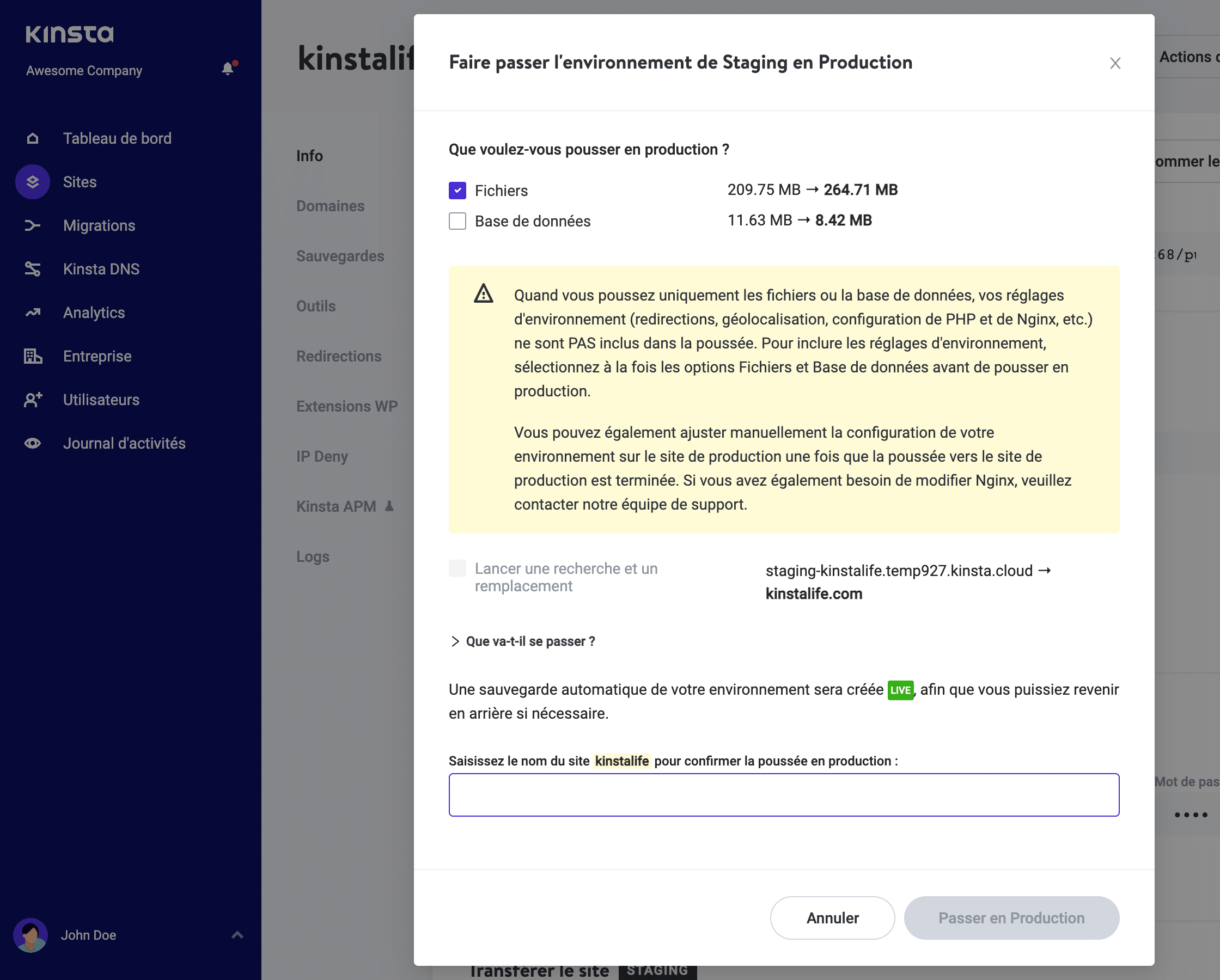 Utiliser la poussée sélective pour pousser les fichiers de staging en production.