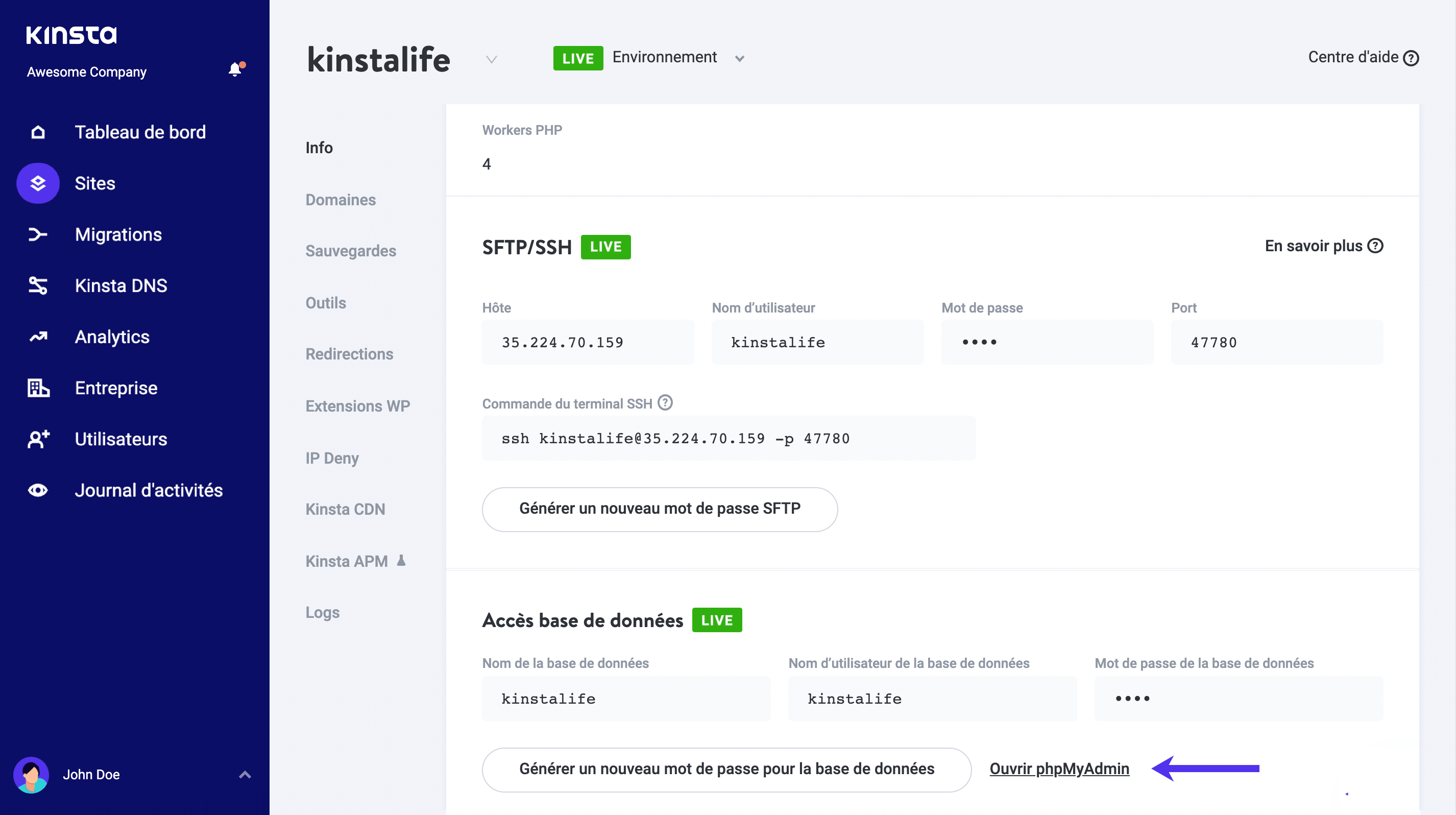 Accès au phpMyAdmin WordPress