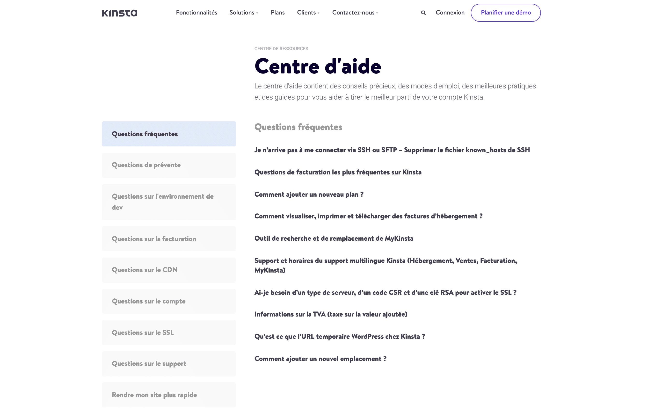 La page d'accueil du Centre d'aide