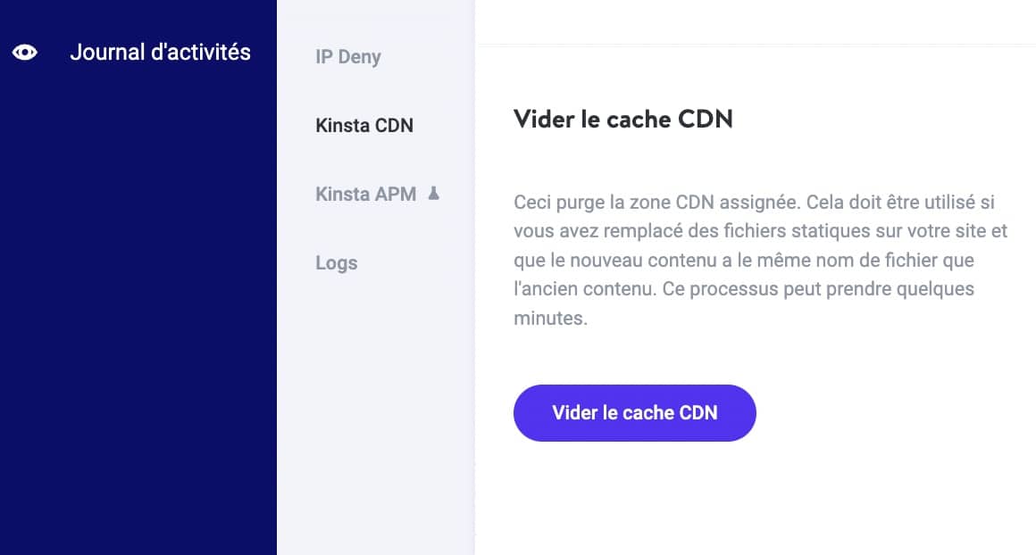 Vider le cache du CDN dans MyKinsta.