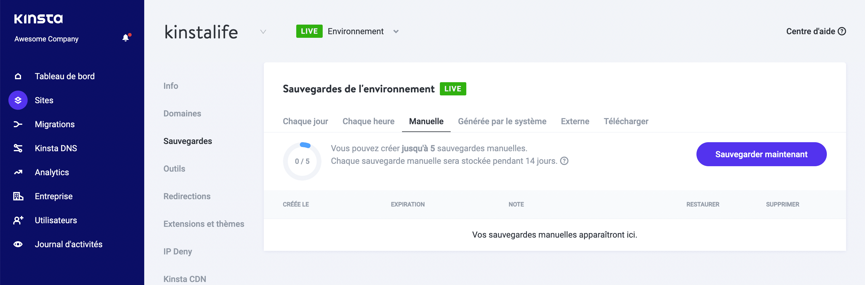 Cliquez sur le bouton « Sauvegarder maintenant »