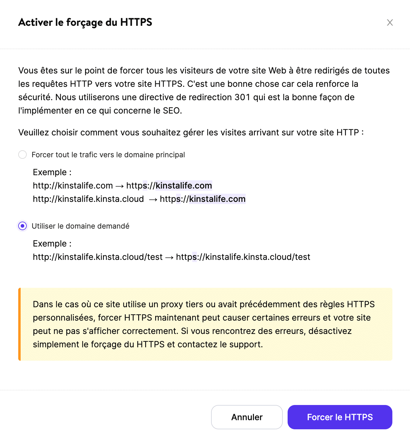 Confirmer l'activation de Forcer le HTTPS.