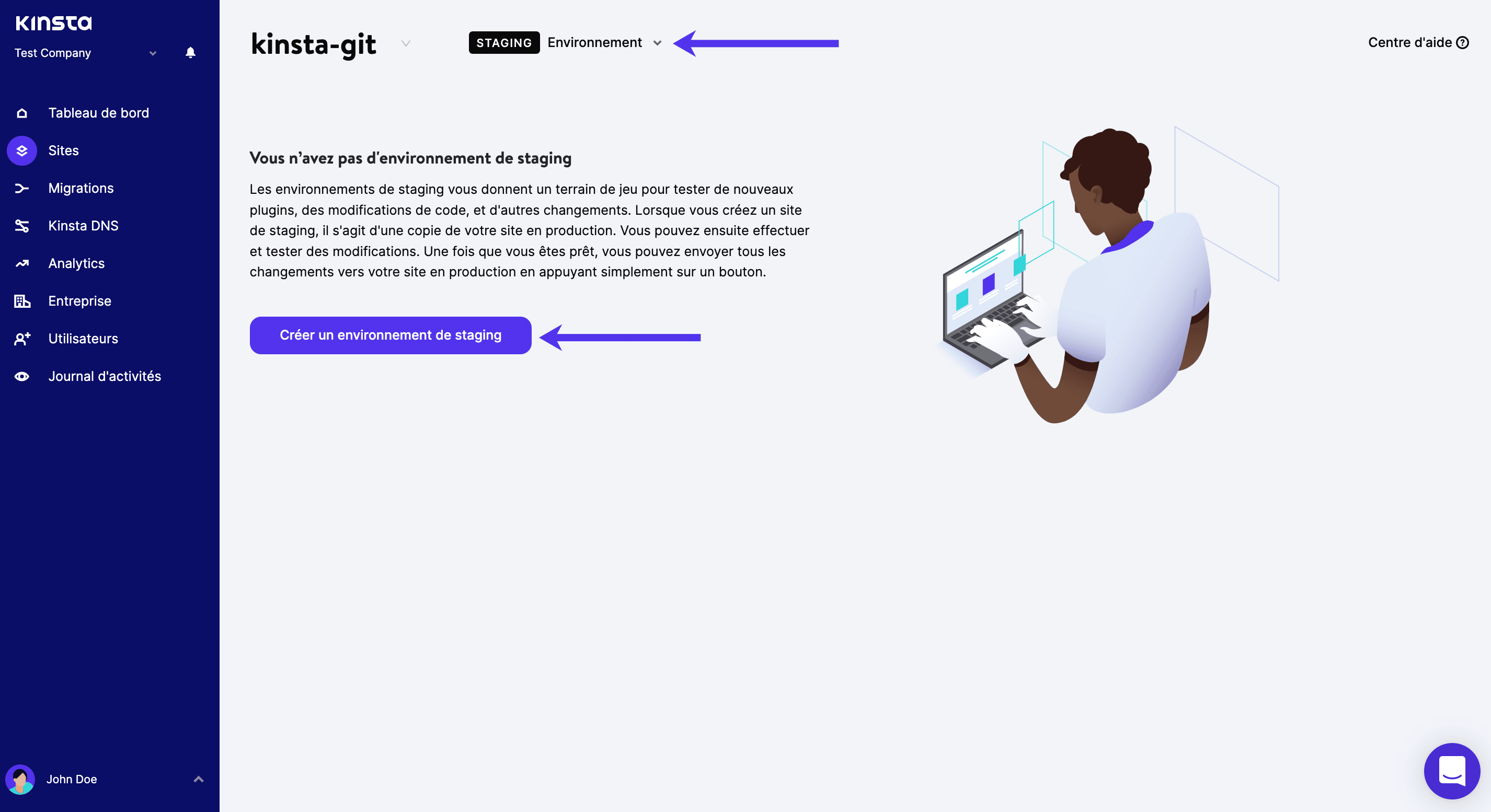Créer un environnement de staging dans MyKinsta.
