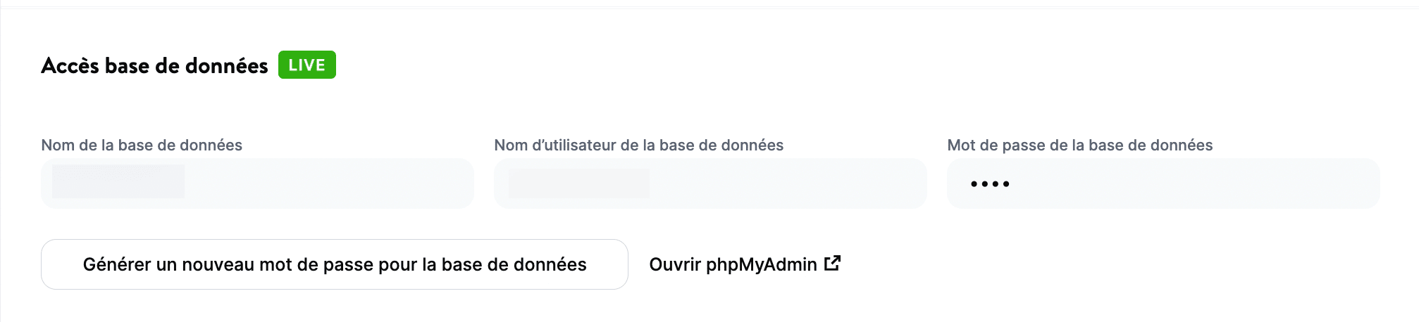 Bouton Ouvrir phpMyAdmin