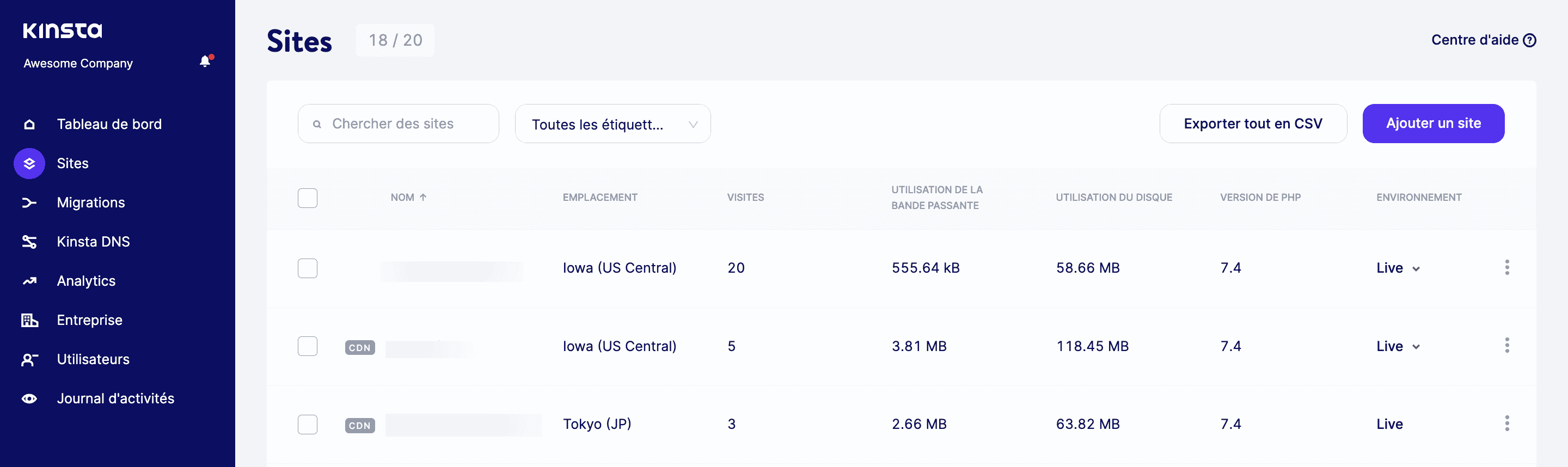 Cliquez sur le site web et connectez-vous à un client FTP