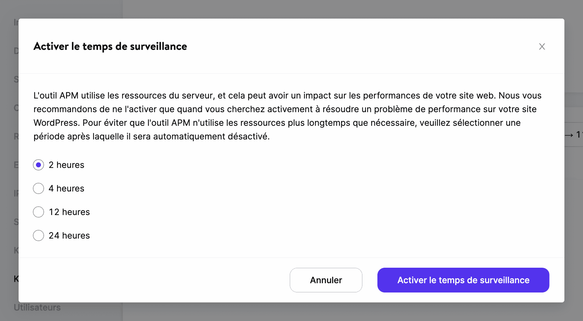 Temps de surveillance APM