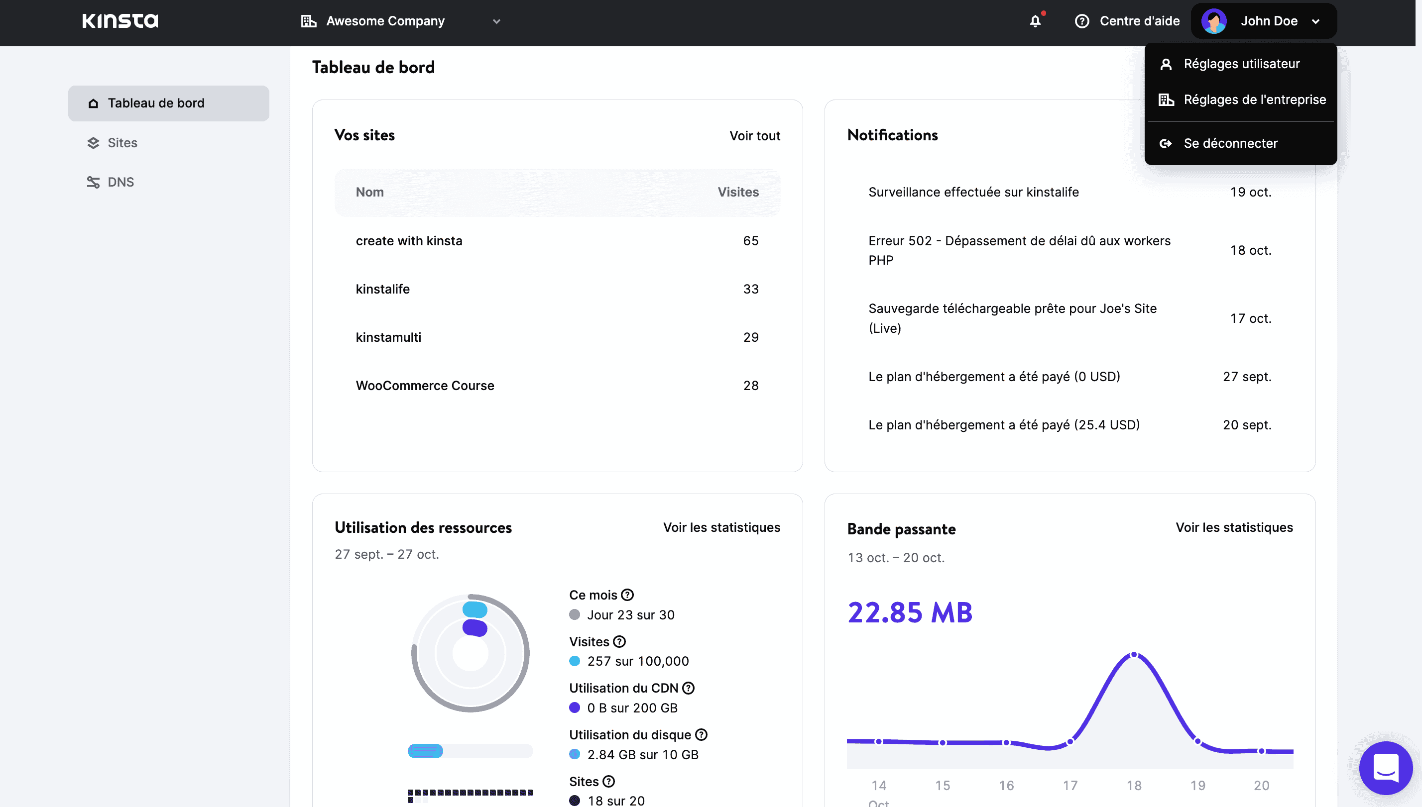 Un aperçu du nouveau tableau de bord MyKinsta.