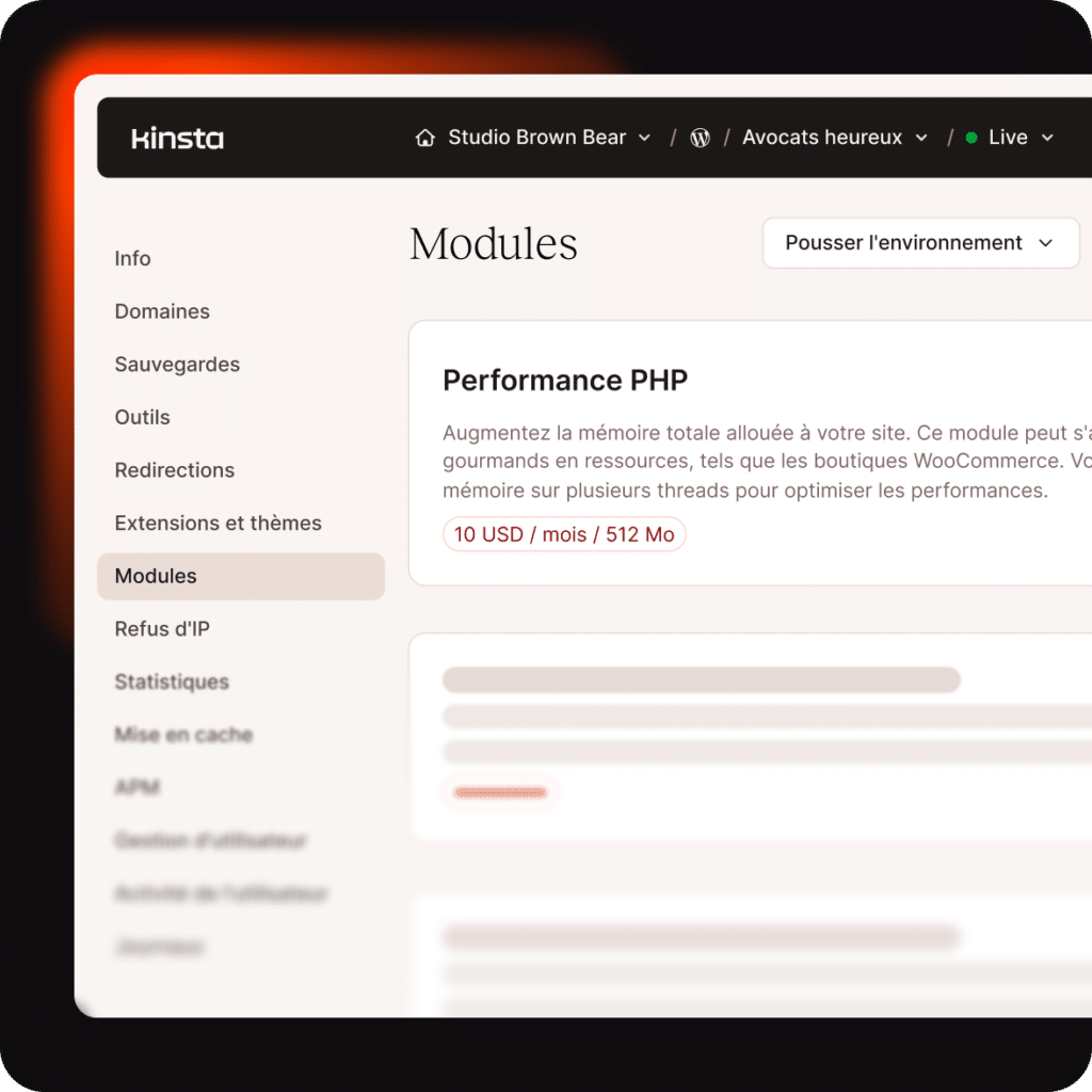 Activez le module Performance PHP en quelques secondes directement dans MyKinsta