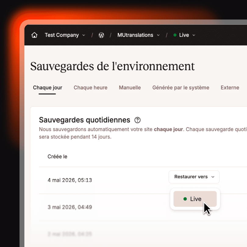 Sauvegardes dans MyKinsta