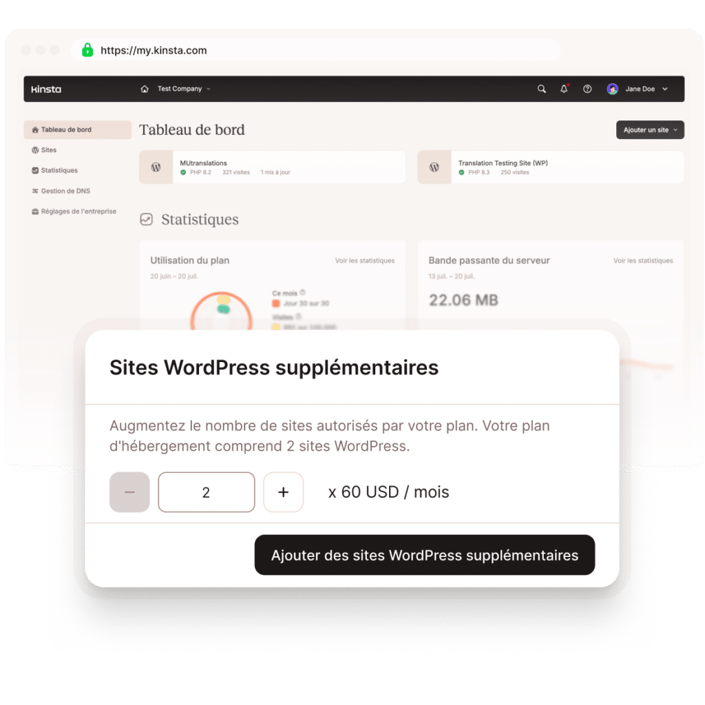 Ajouter des sites WordPress supplémentaires dans MyKinsta