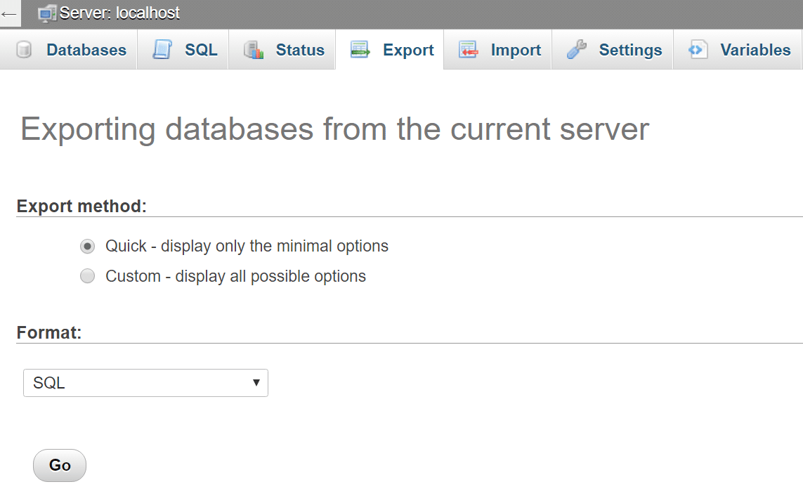 Salvare il file SQL