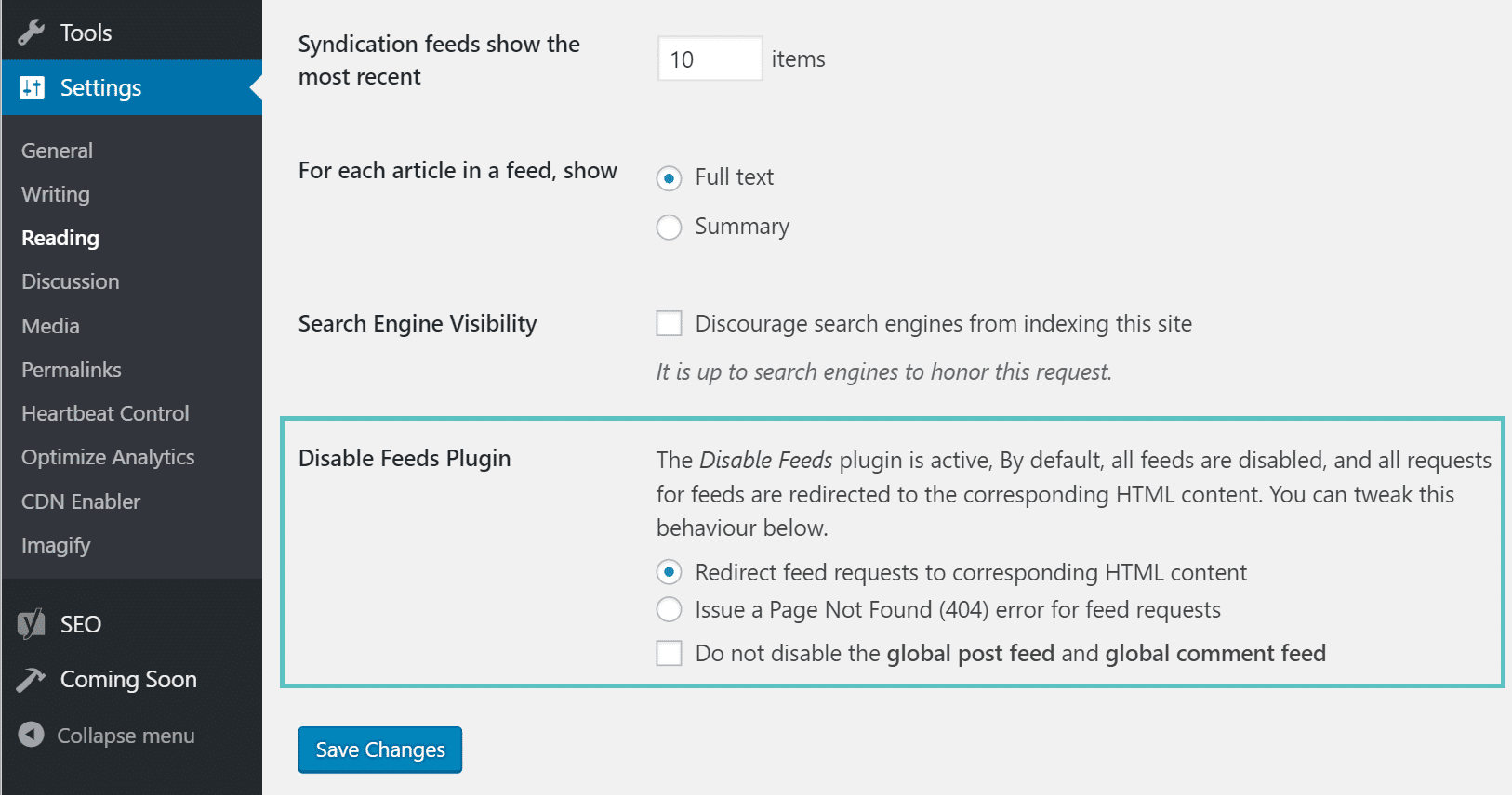 Il plugin WordPress Disable RSS feed