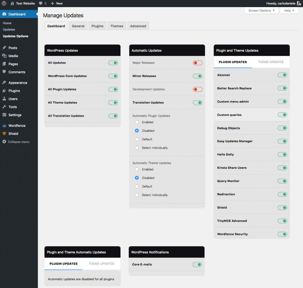 Easy Updates Manager - gestione degli aggiornamenti automatici di WordPress