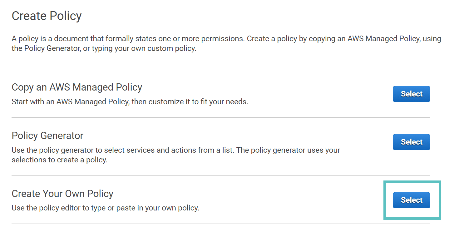 Creare una policy in AWS