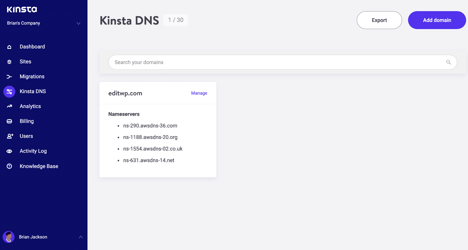 DNS Amazon Route 53 su Kinsta