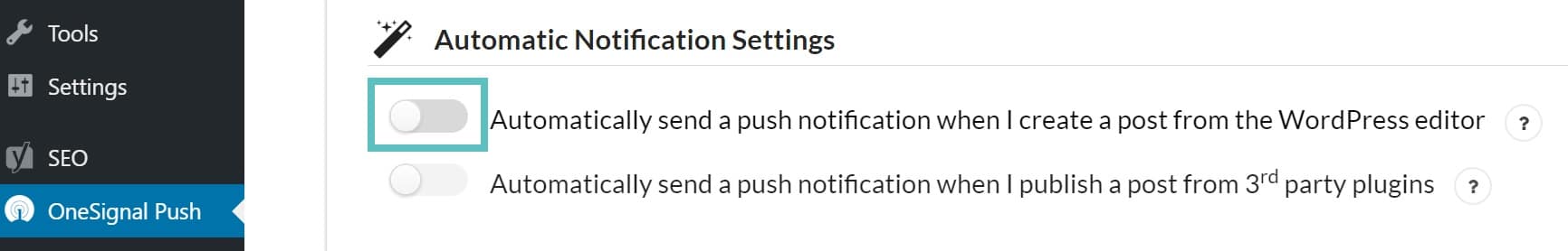 Disattivare notifiche push automatiche