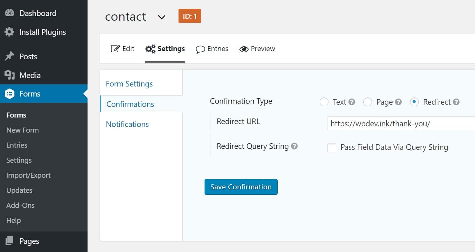 Funzione di redirect di Contact Form 7