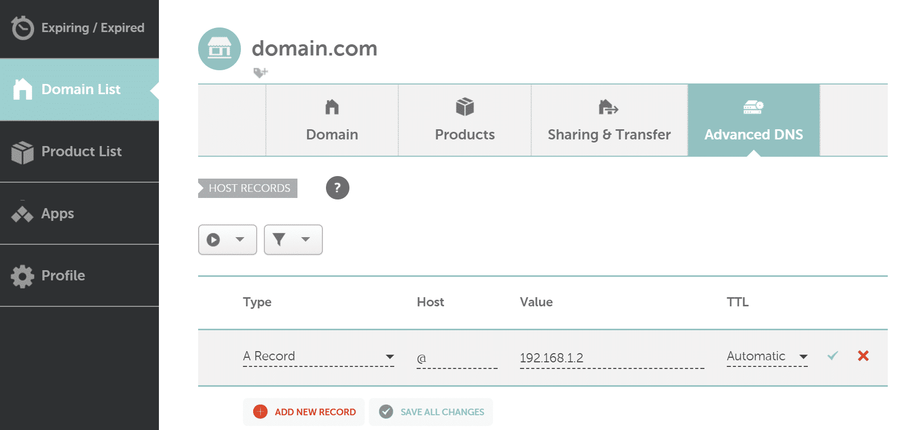 Indirizzo IP del record A di Namecheap