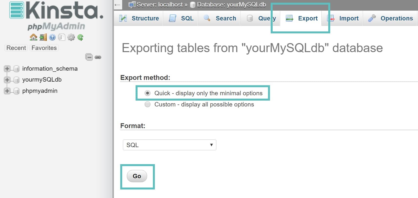 Esportazione delle tabelle in phpMyAdmin Esportazione delle tabelle in phpMyAdmin