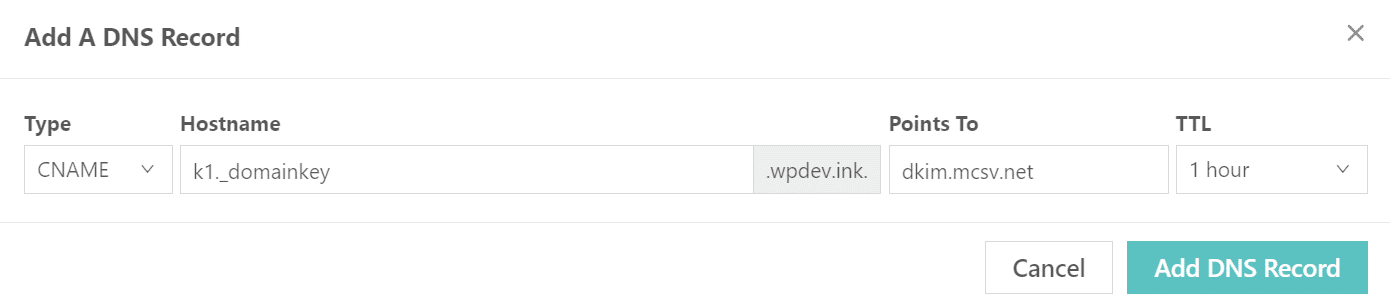 Aggiungere CNAME DKIM