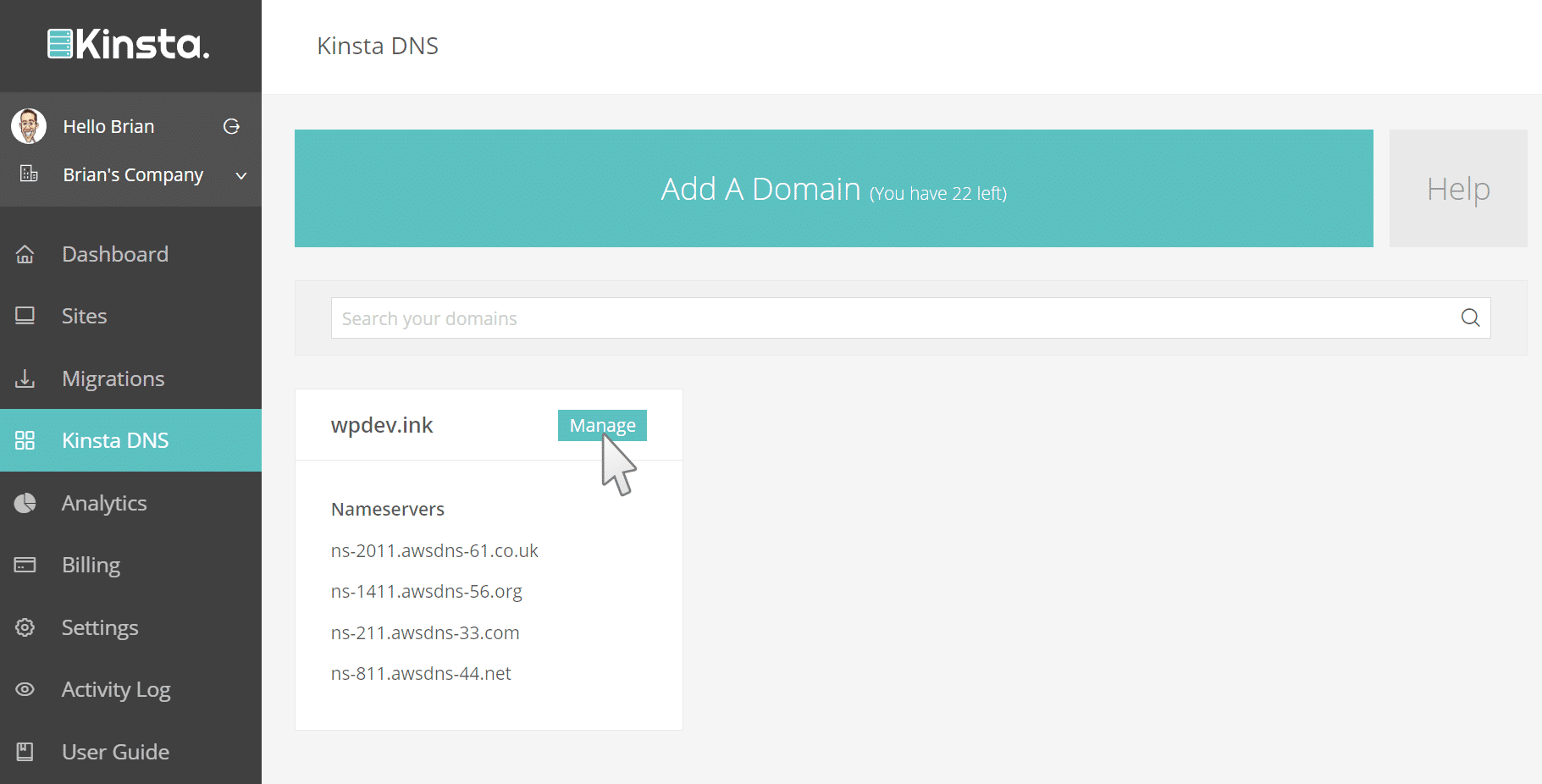 Gestione DNS in MyKinsta