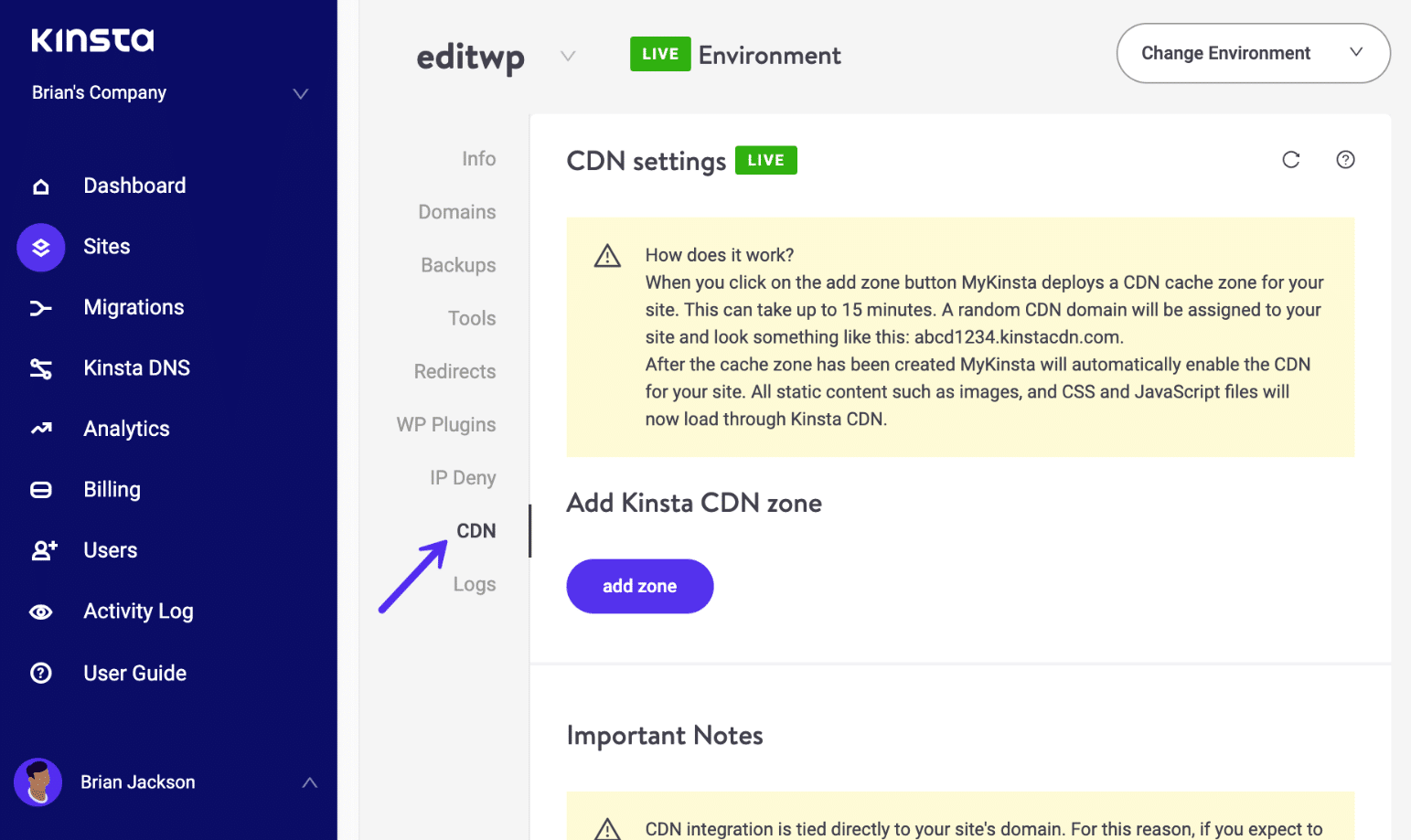 CDN di Kinsta