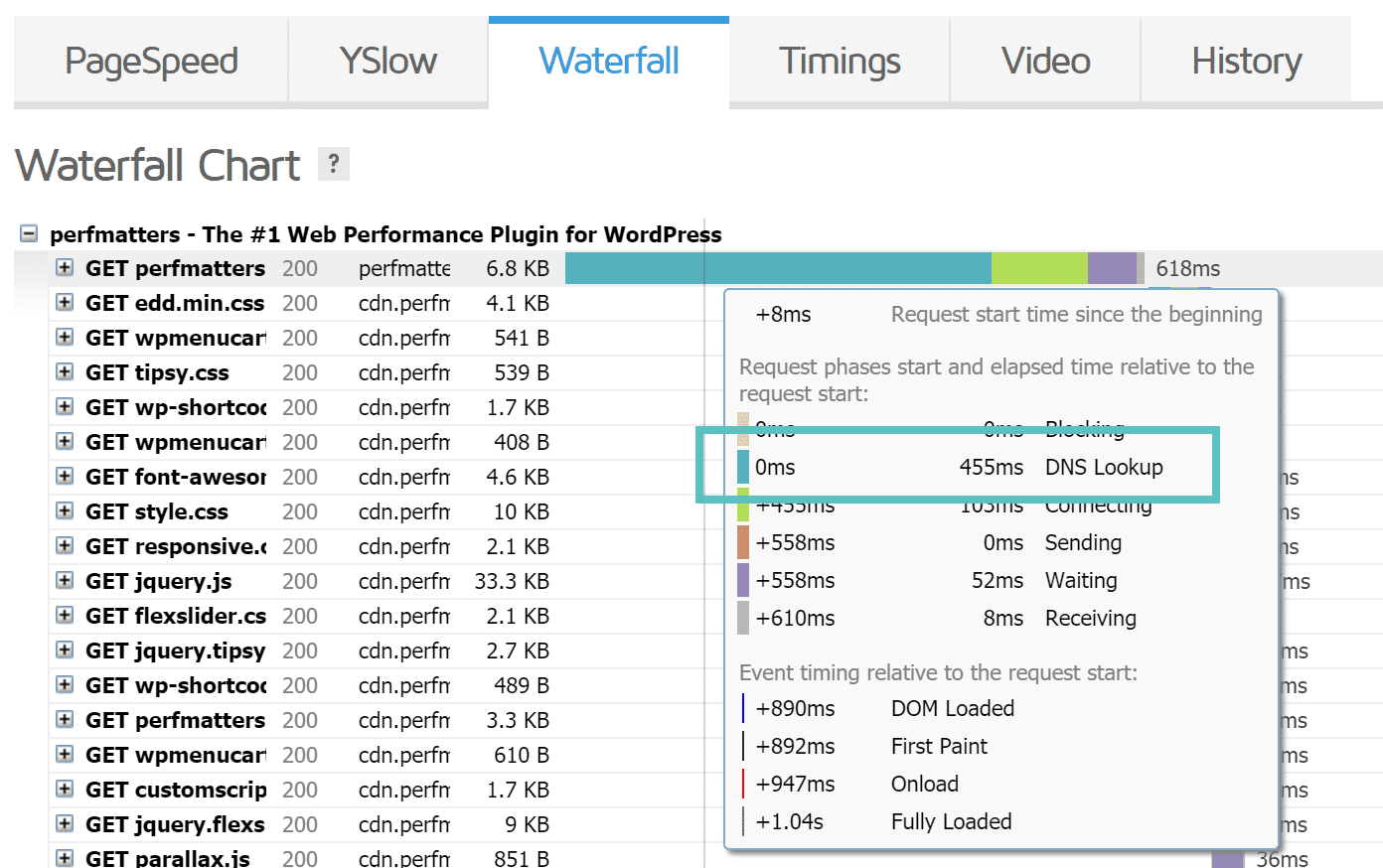 Primo lookup del DNS in GTmetrix