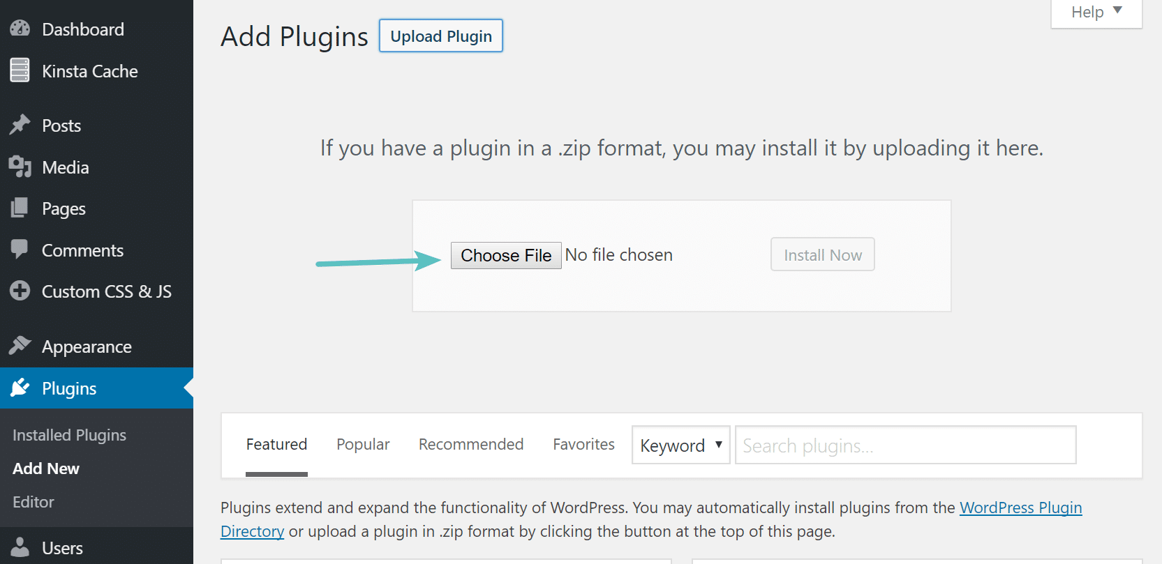 Installare il file .zip del plugin WordPress