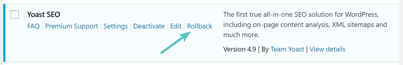 Il plugin WordPress Rollback