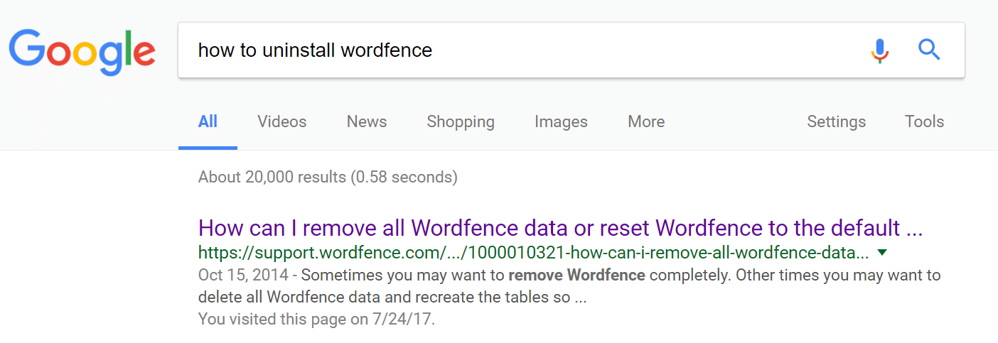 Come disinstallare Wordfence