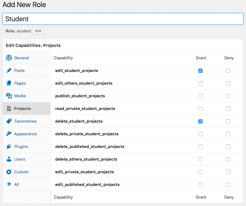 Pagina Add new Role del plugin Members