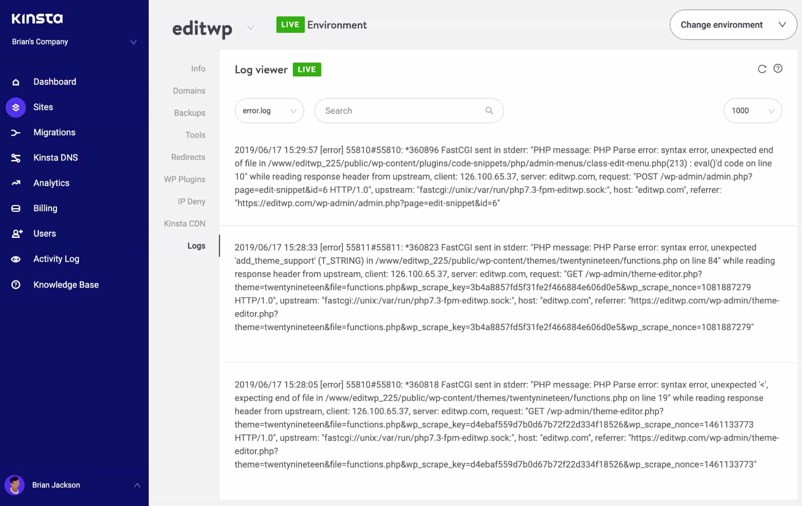 Controllare i registri degli errori per gli errori 502 bad gateway