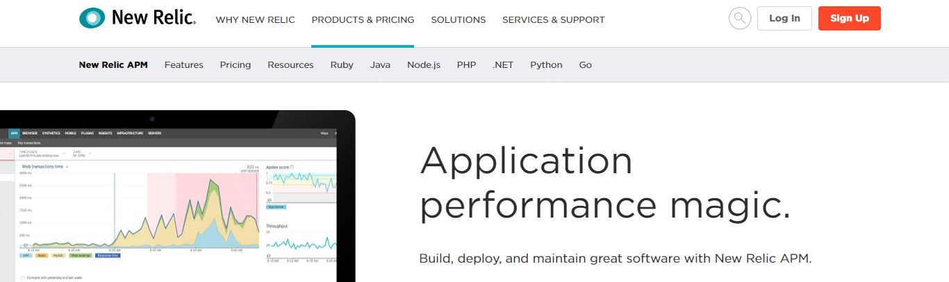 Screenshot della home page di New Relic APM.