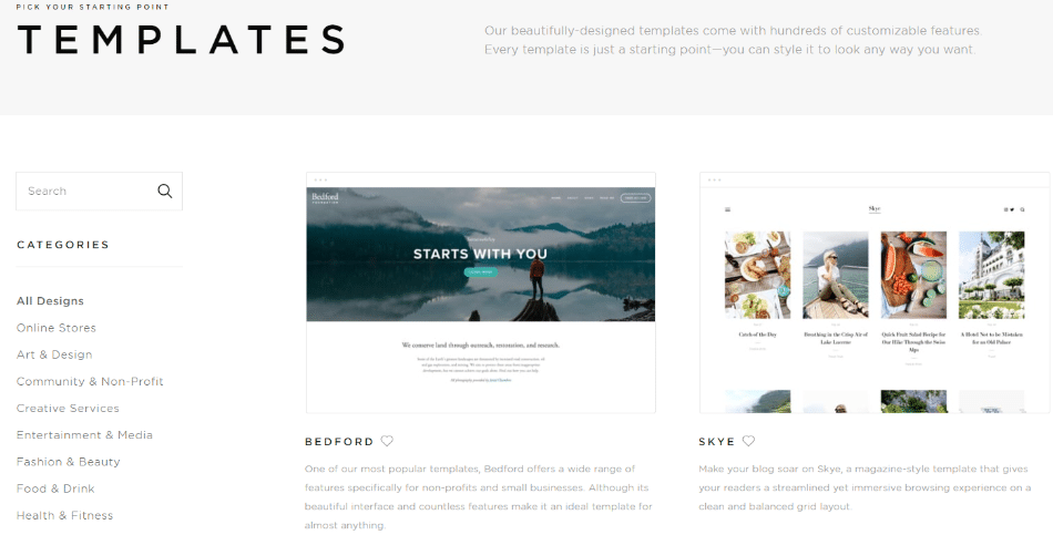 Scegliere un template per Squarespace