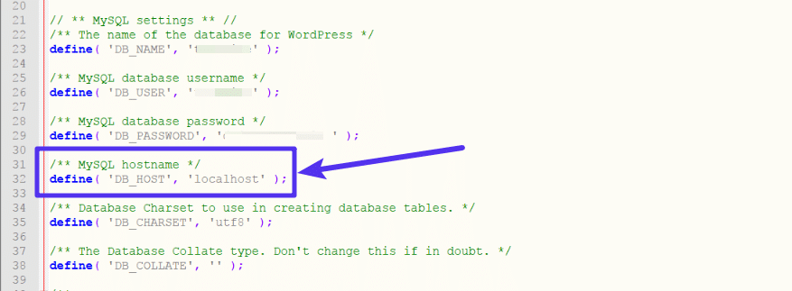 Localhost nel file wp-config.php