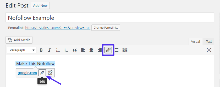 Inserite un link come fareste normalmente