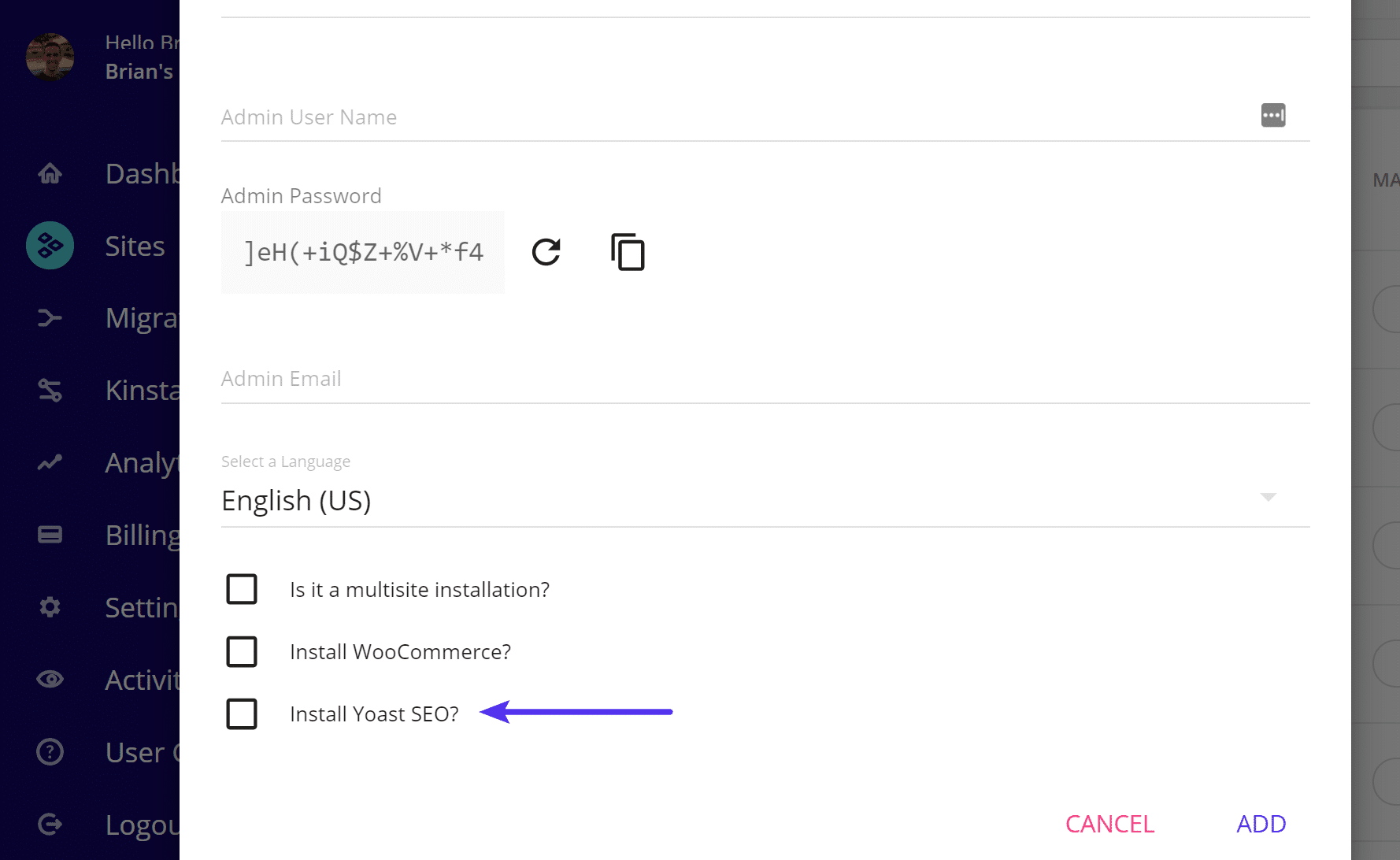 Installare Yoast SEO su Kinsta