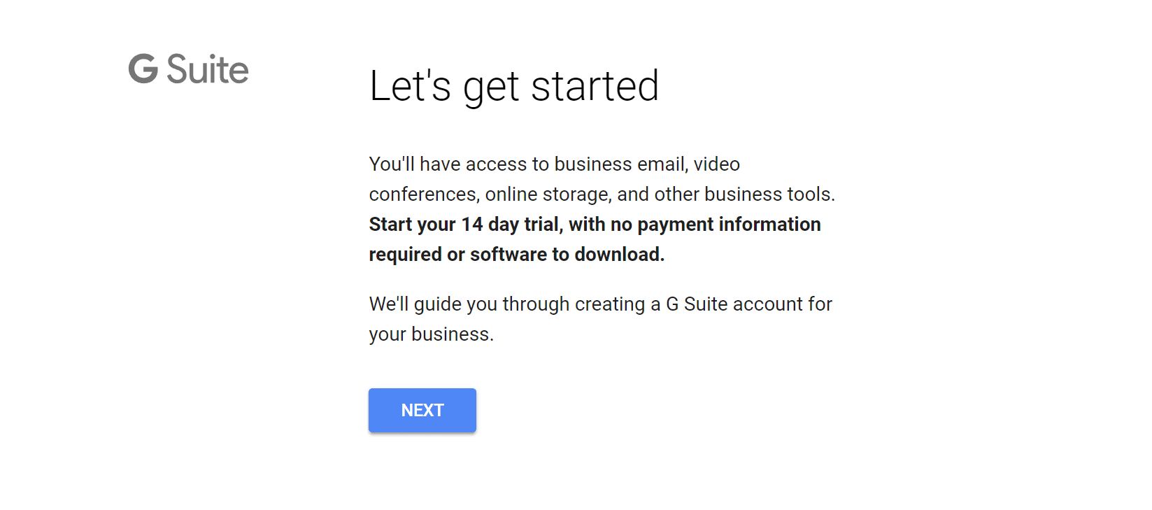 Prova gratuita G Suite