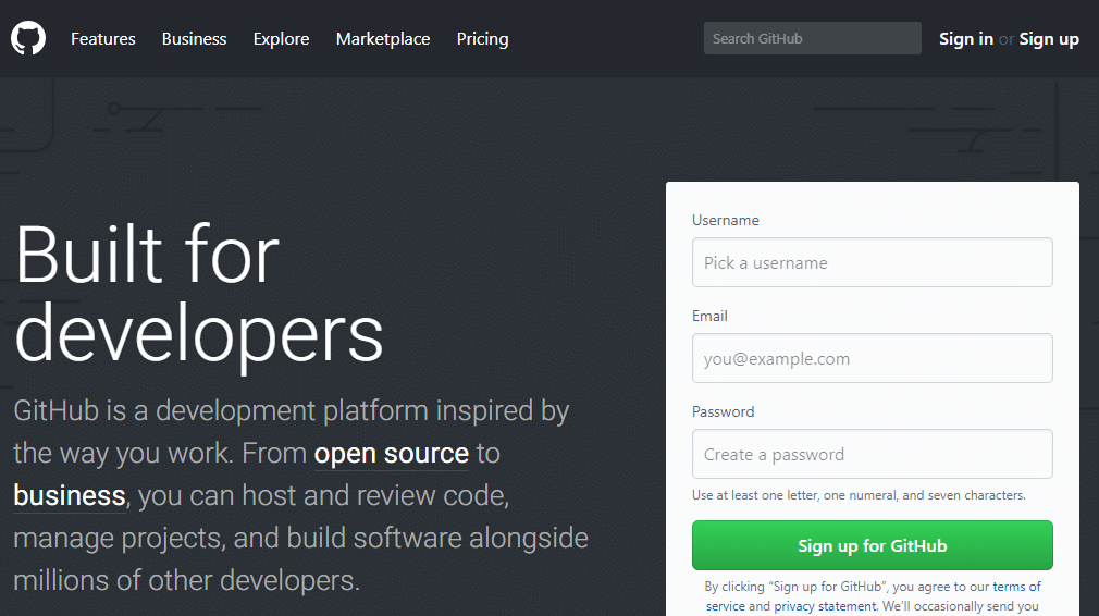 La homepage di GitHub