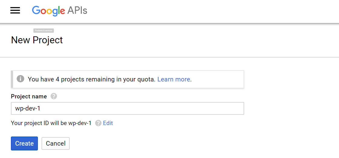 Assegnazione del nome al progetto Google