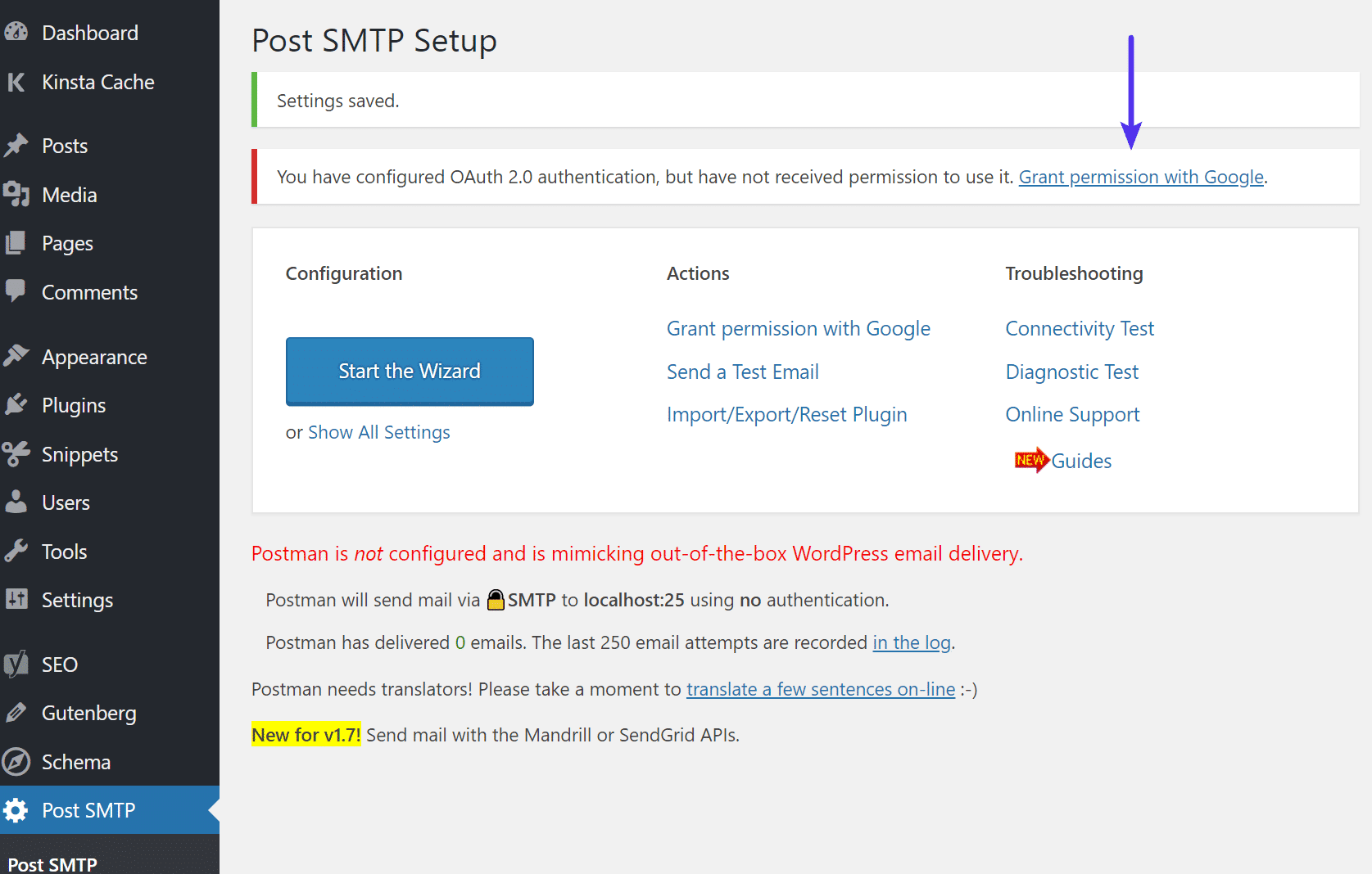 Assegnazione permessi Post SMTP