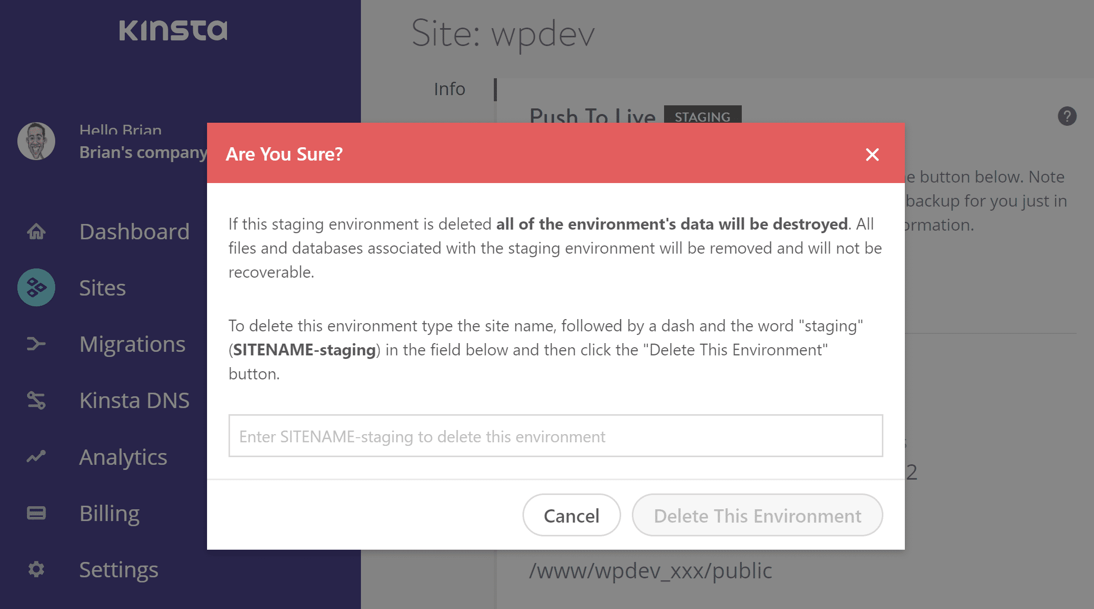 Cancellare un sito WordPress in Staging