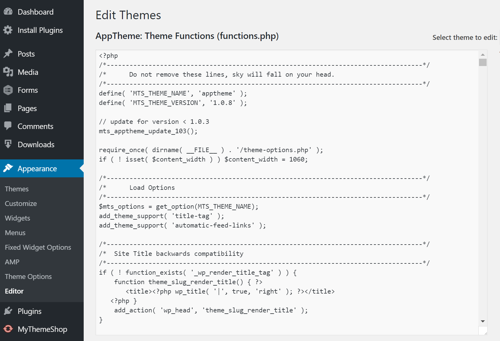Editor Aspetto di WordPress