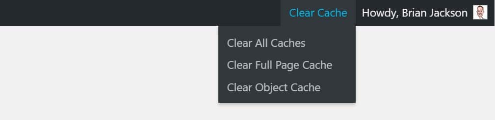 Svuotare la cache dalla toolbar di WordPress