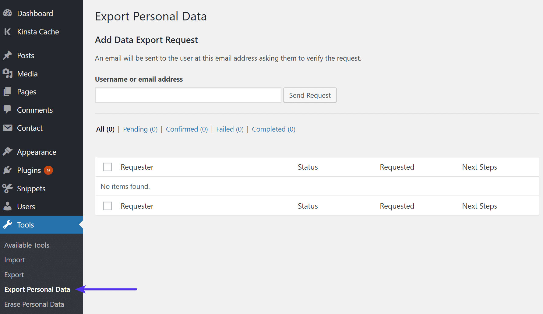 Esportazione dati personali