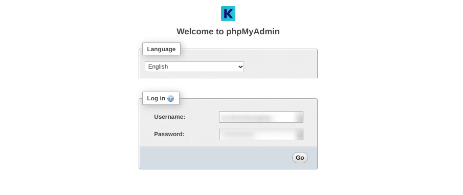 La pagina di accesso a phpMyAdmin di Kinsta